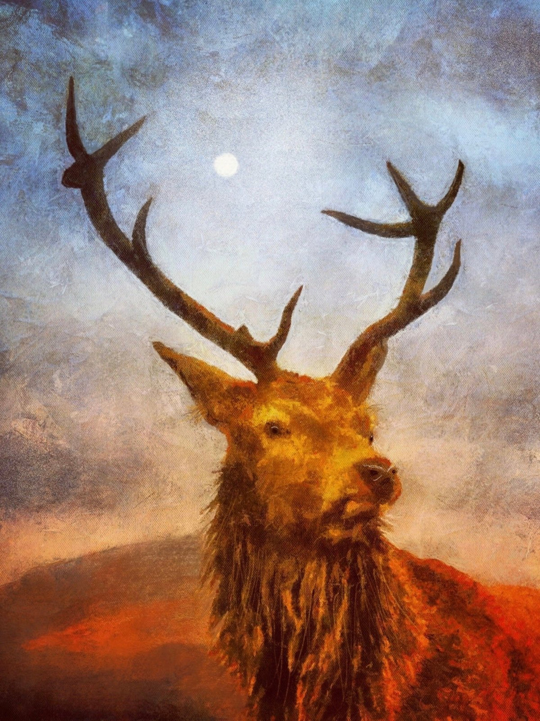 A Moonlit Highland Stag Painting Fine Art Prints