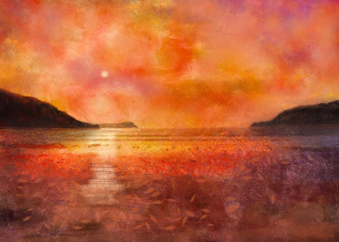 Calgary Beach Sunset Mull Painting Fine Art Prints | An Artwork from Scotland by Scottish Artist Hunter