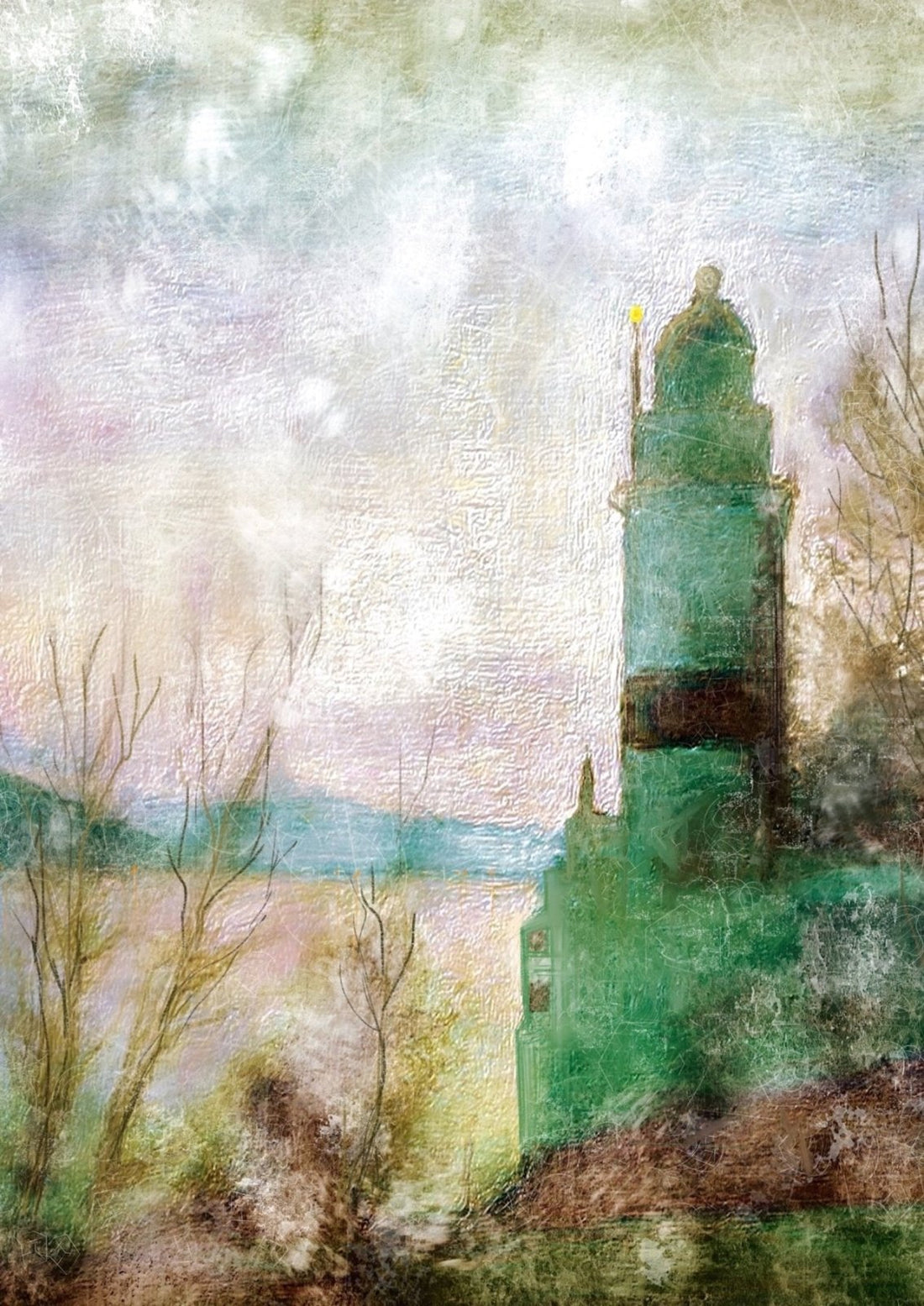 Cloch Lighthouse Mist Painting Fine Art Prints | An Artwork from Scotland by Scottish Artist Hunter