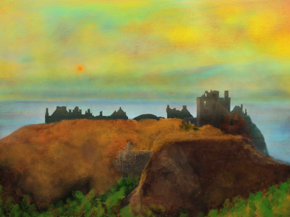 Dunnottar Castle Dusk Painting Fine Art Prints | An Artwork from Scotland by Scottish Artist Hunter