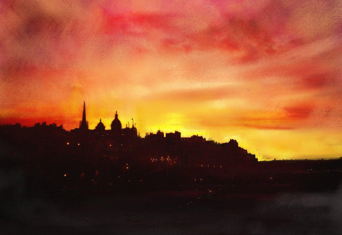 Edinburgh Sunset Painting Fine Art Prints | An Artwork from Scotland by Scottish Artist Hunter