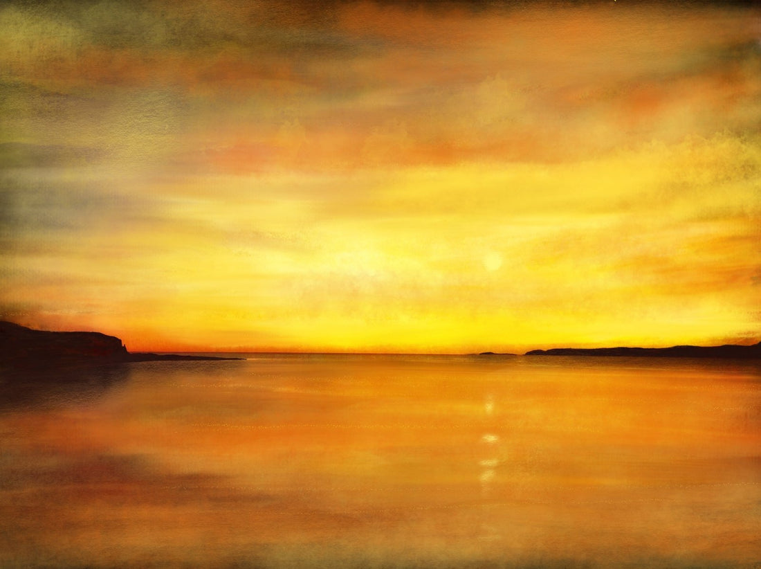 Kings Cave Sunset Painting Fine Art Prints | An Artwork from Scotland by Scottish Artist Hunter