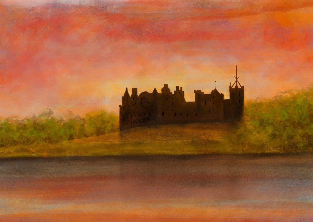 Linlithgow Palace Dusk Painting Fine Art Prints | An Artwork from Scotland by Scottish Artist Hunter
