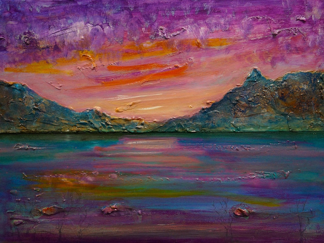 Loch Leven Sunset Painting Fine Art Prints | An Artwork from Scotland by Scottish Artist Hunter