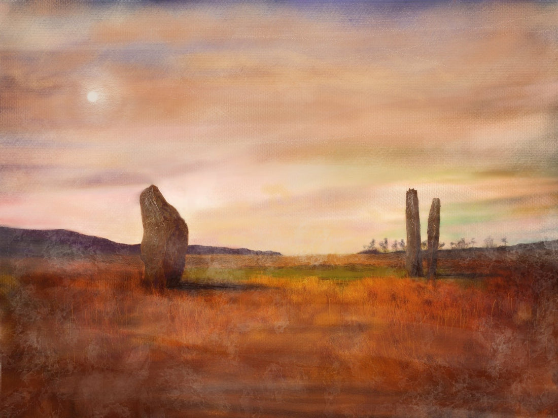 Machrie Moor Moonlight Arran Painting Fine Art Prints | An Artwork from Scotland by Scottish Artist Hunter