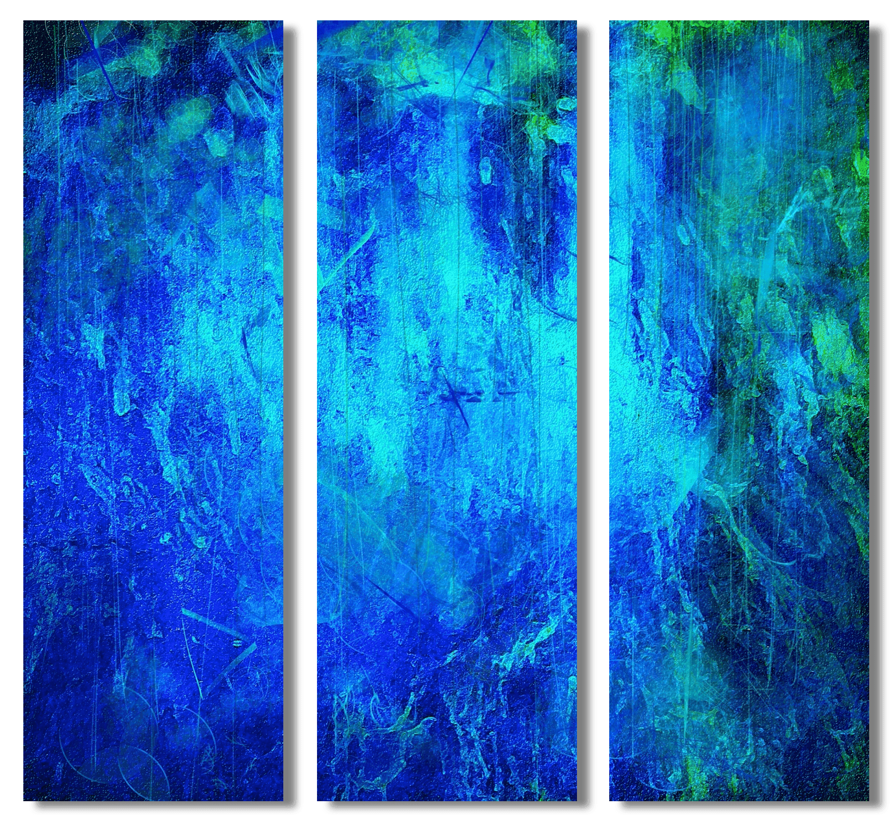 The Waterfall Abstract Painting Signed Fine Art Triptych Canvas