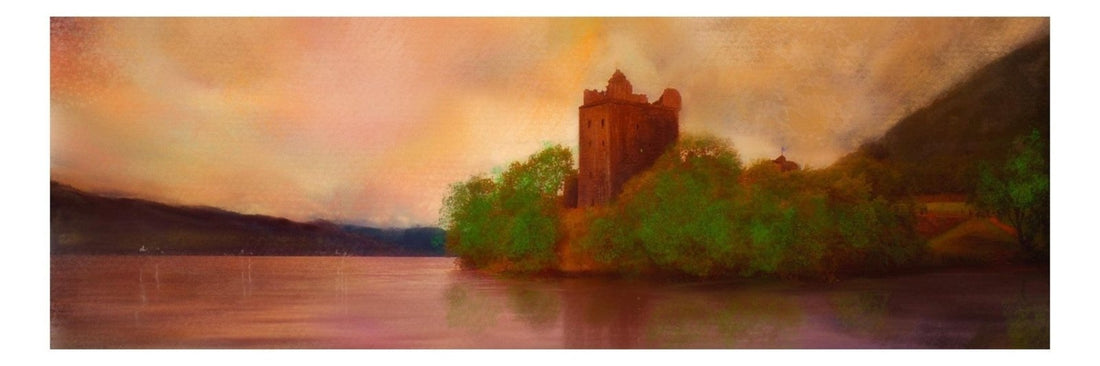Urquhart Castle Dusk Scotland Panoramic Fine Art Prints | An Artwork from Scotland by Scottish Artist Hunter